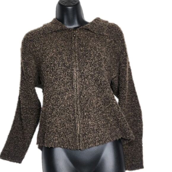 B Moss Acrylic And Wool Sweater Brown Long Sleeve Size Small Zipper Up - Picture 3 of 16